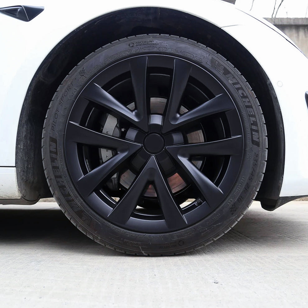 18" Plaid-Style Wheel Covers for Tesla Model 3 Matte Black - Eevify